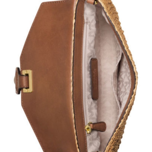 NEW Michael Kors Gabriella Clutch Straw and Brown Leather Purse - Picture 3 of 4